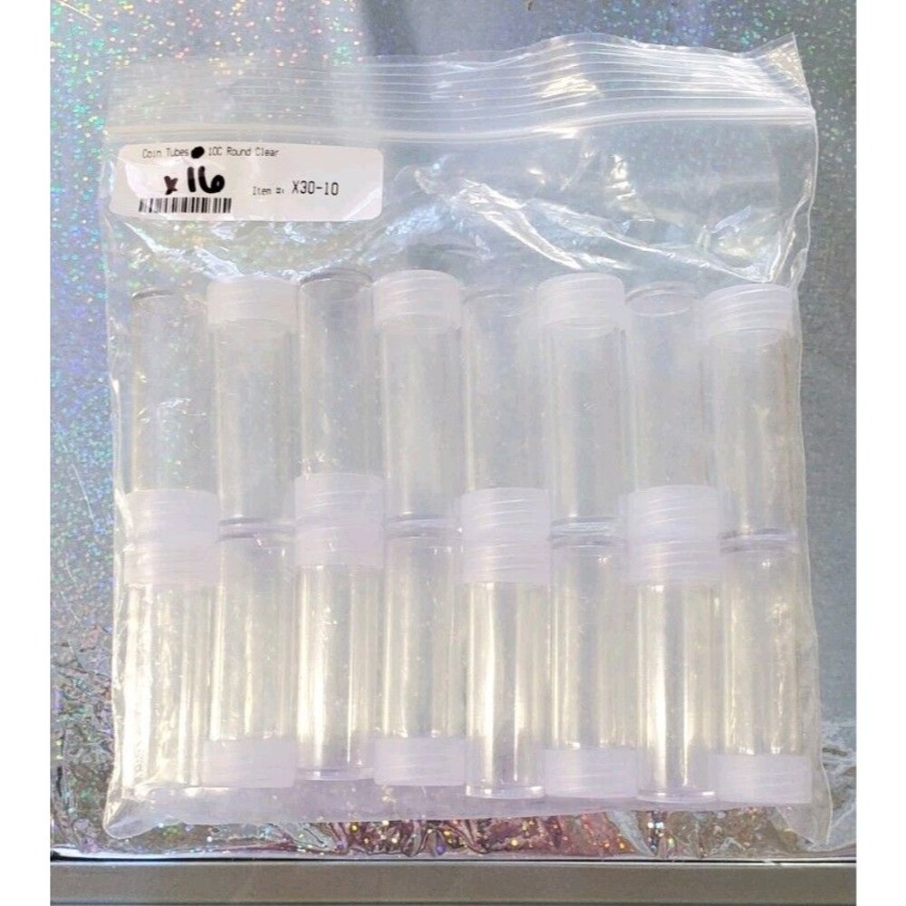 16 DIME Coin Tubes US 10 Cents Plastic With Screw Top Money Storage Cylinders